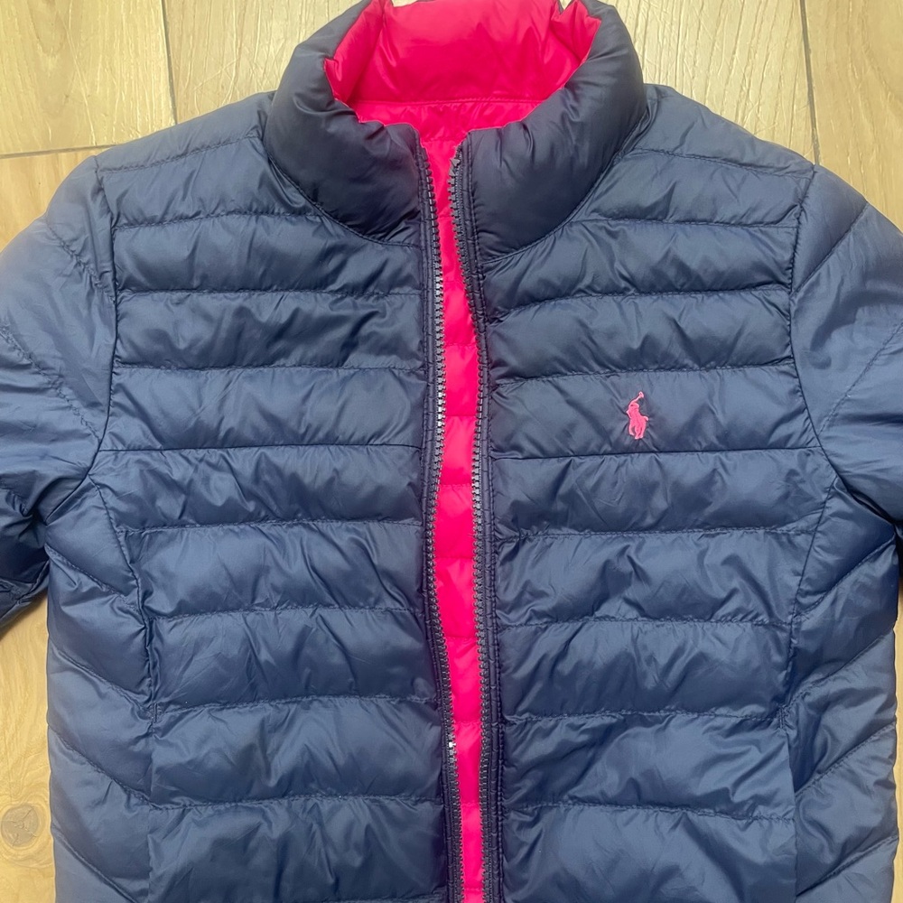Ralph Lauren Polo Bright Pink and Navy Reversible Puffer Jacket - Picture 7 of 7